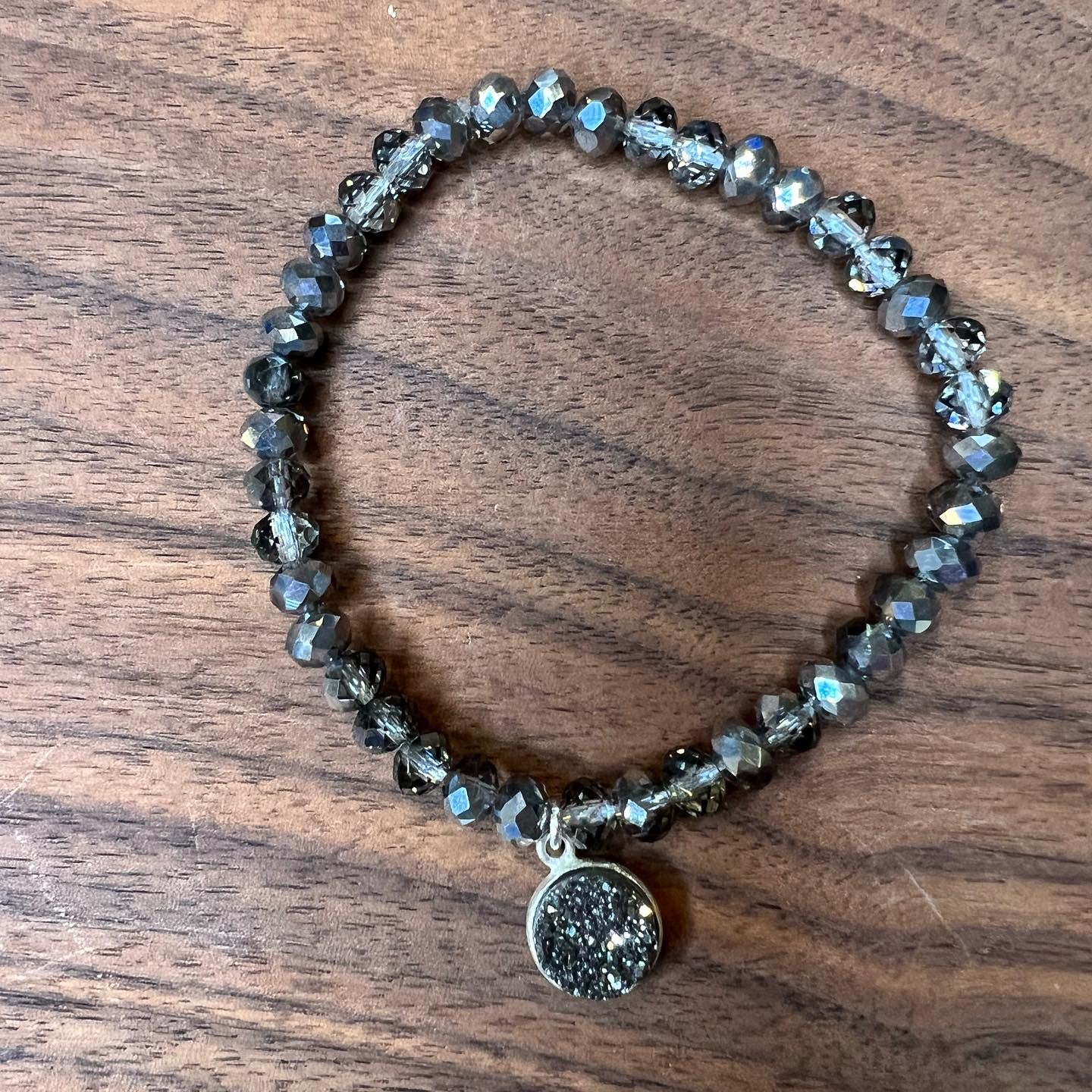 Crystal bracelet with drusy charm