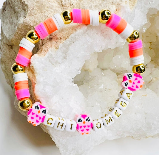 Chi Omega Owl Heishi Bracelet