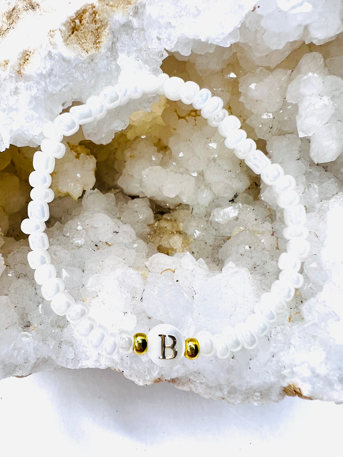 Initial Pearly Seed Bead Bracelet