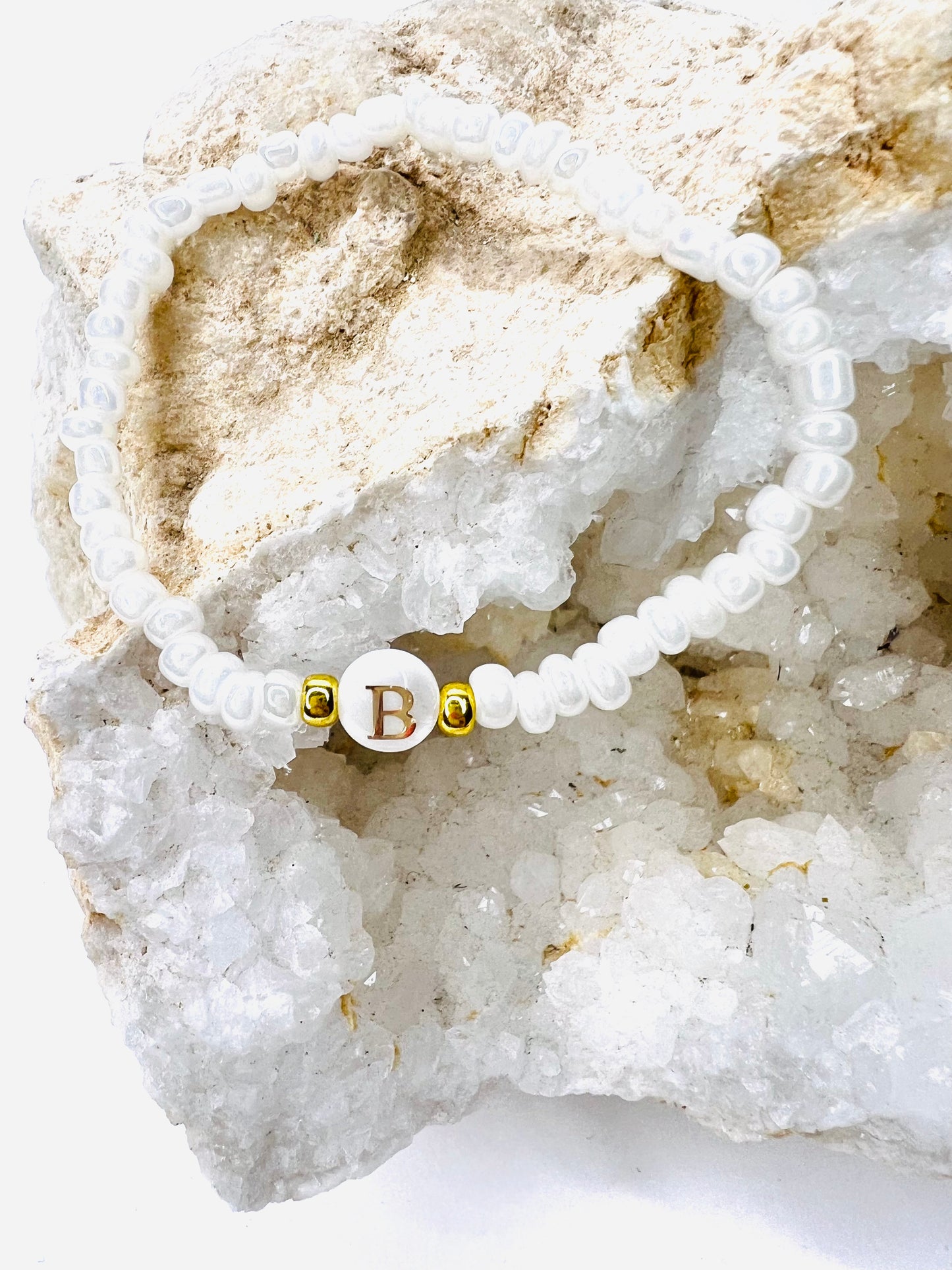 Initial Pearly Seed Bead Bracelet