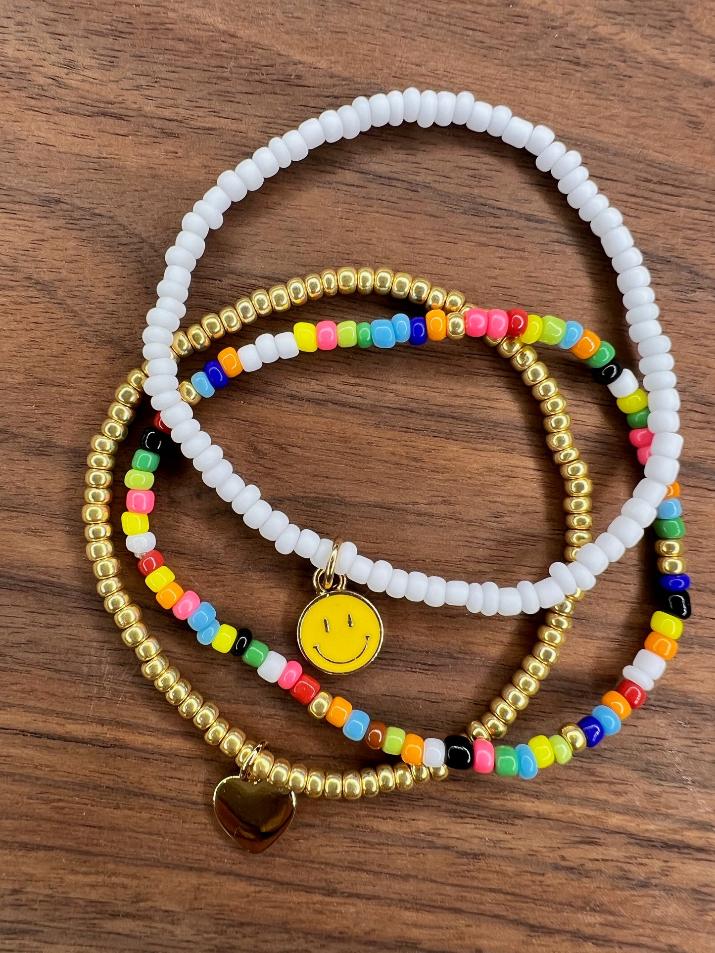 Gold plated Seed Bead Bracelet with Heart Charm
